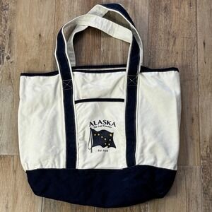 Alaska The Last Frontier Tote Bag Canvas Navy Blue White Graphic Print Souvenir